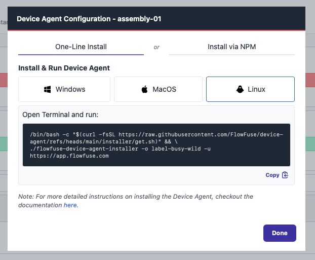 Screenshot of the dialog shown to a user when a Device is registered
