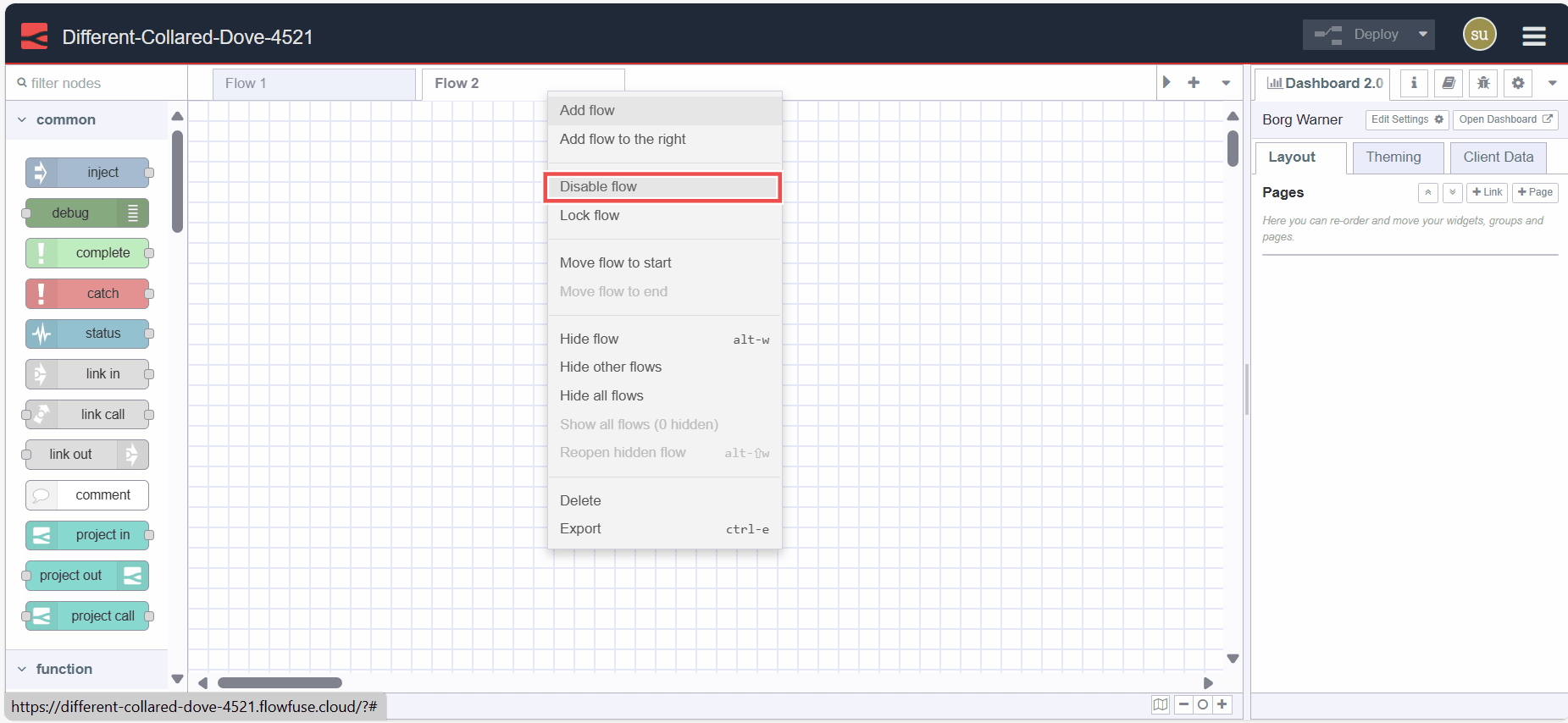 Image showing option to enable and disable flow Image showing option to enable and disable flow
